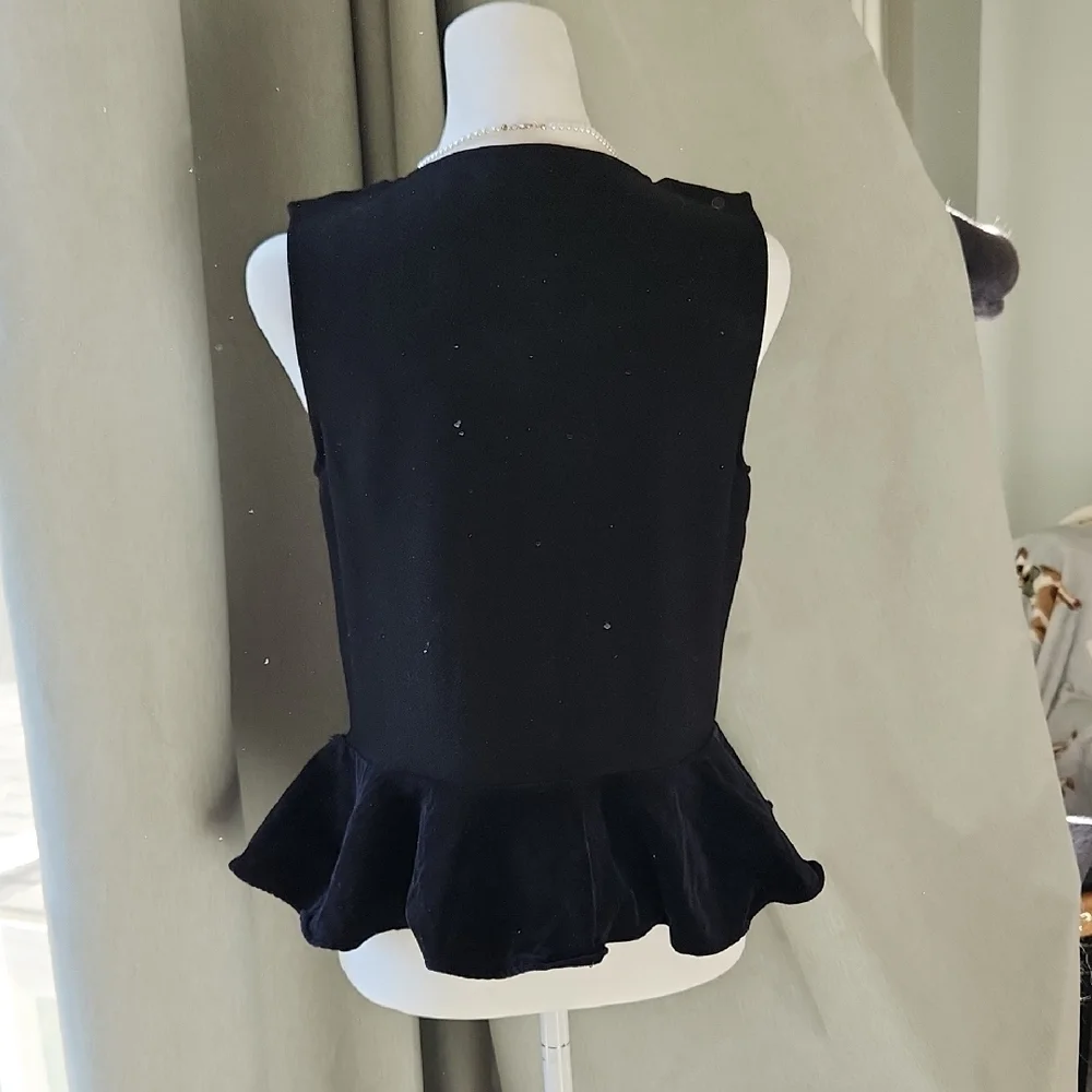 J. Crew Black Sleeveless Peplum Blouse With Velvet Trim